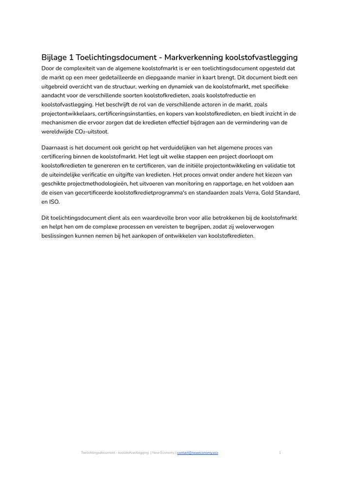 Voorblad toelichtingsdocument koolstofmarkt